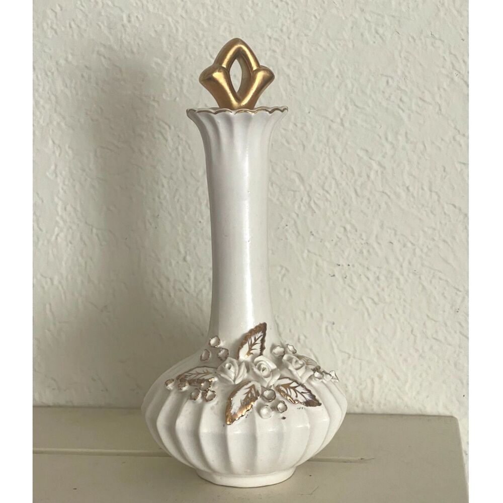 Norcrest Lefton Porcelain Jenny Bottle Style Perfume Bottle Applied Roses J-511